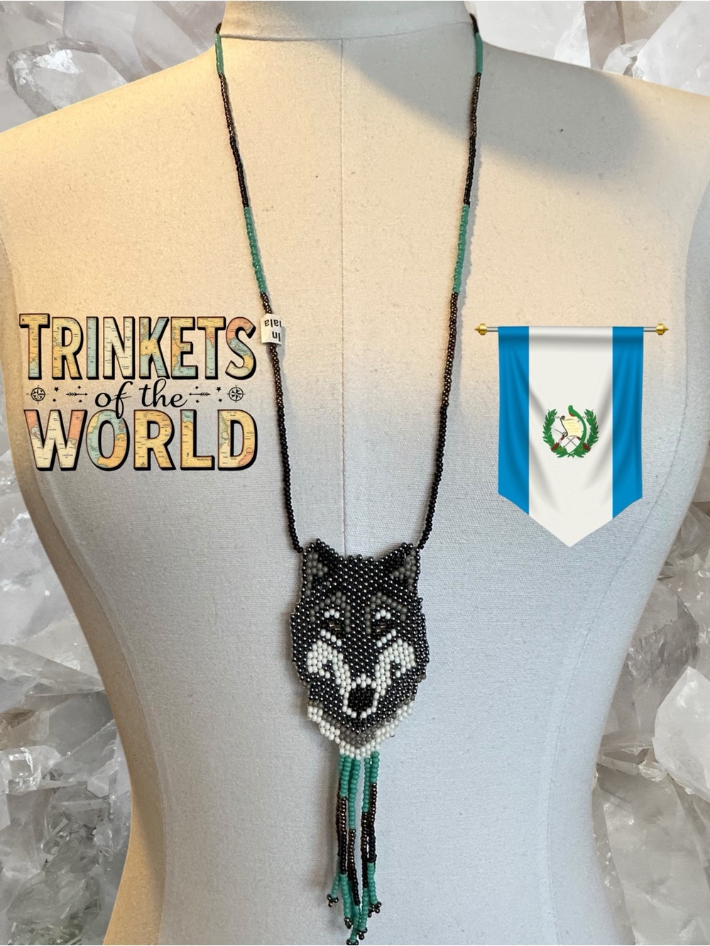 Handmade Seed Bead Wolf Necklace